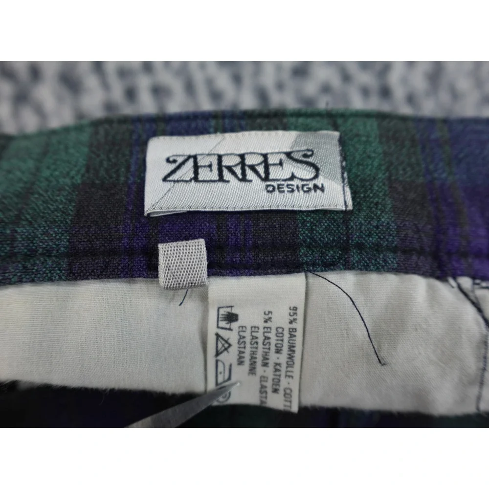 Zerres High Waisted Black Watch Plaid Slim Leg‎ Trousers Green Navy Blue Size 26